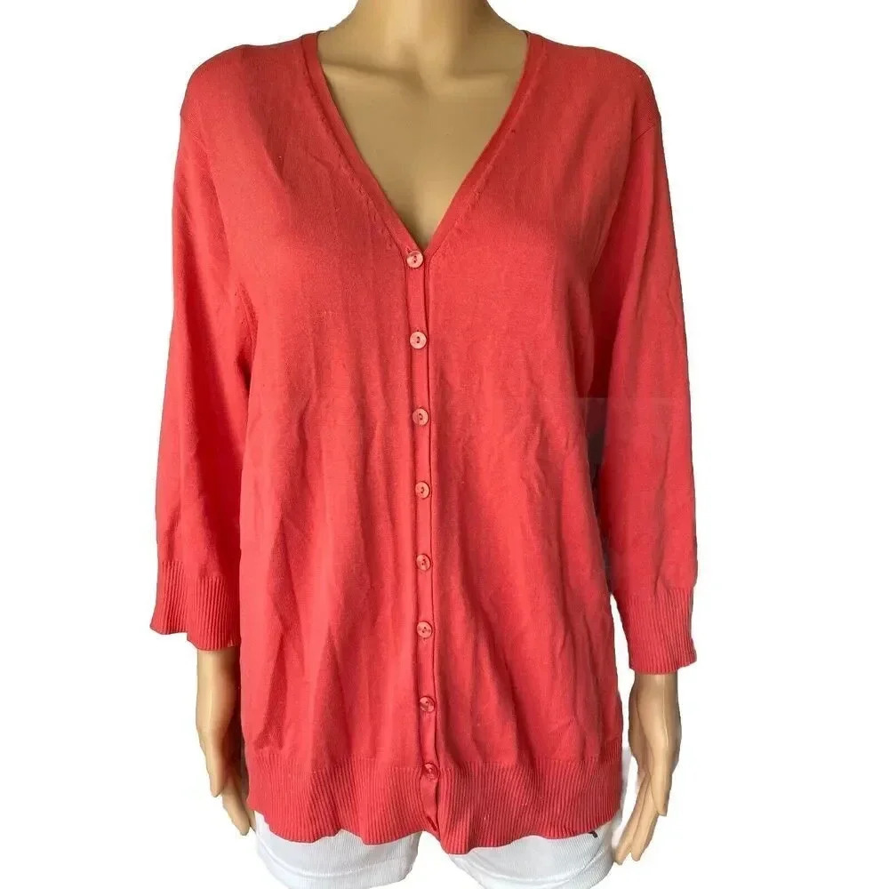 Evie Women's 2X Button Up Silk Blend Knit Cardigan Sweater 3/4 Sleeve V Neck